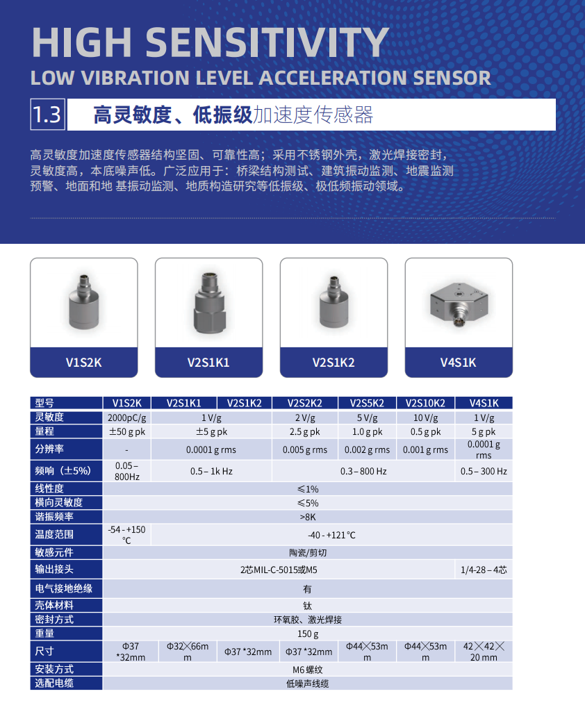 高靈敏度、低振級(jí)加速度傳感器